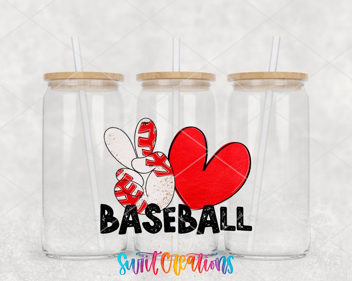 Peace Love Baseball clear glass tumbler group mockup with bamboo lids and straws