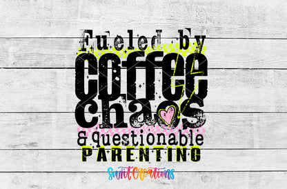 Fueled by Coffee artwork detail for the finished 16 oz tumbler