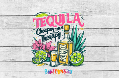 Tequila Is Cheaper Than Therapy artwork detail for the finished 16 oz tumbler