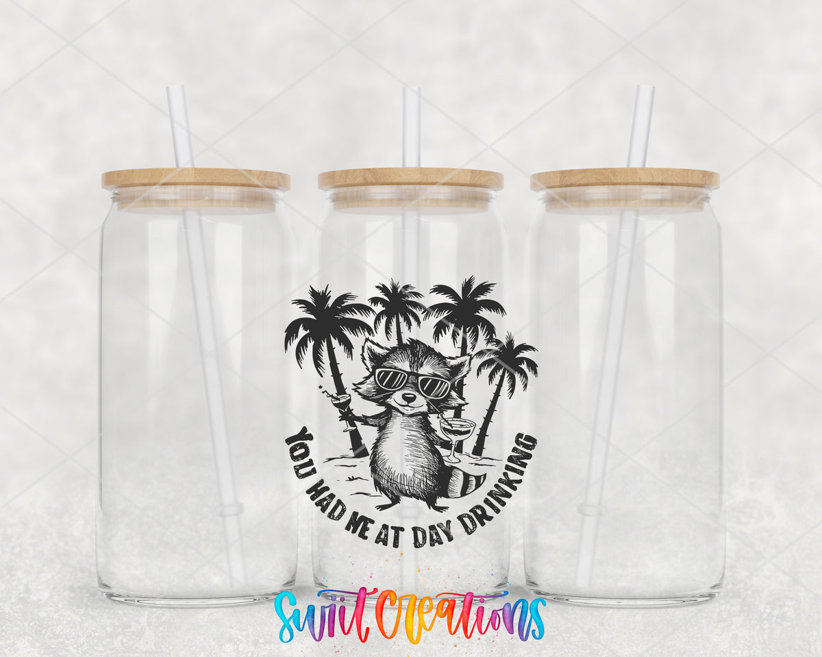 You Had Me at Day Drinking clear glass tumbler group mockup with bamboo lids and straws