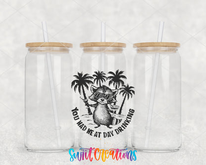 You Had Me at Day Drinking clear glass tumbler group mockup with bamboo lids and straws