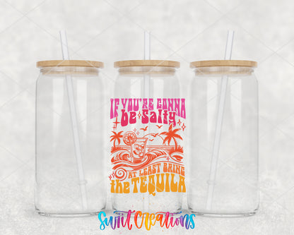 If You're Gonna Be Salty clear glass tumbler group mockup with bamboo lids and straws
