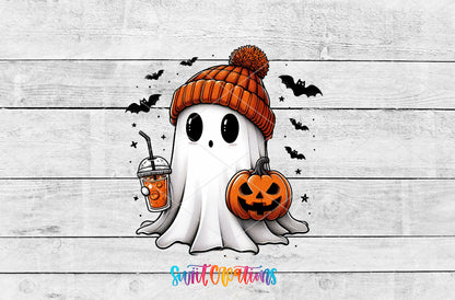Cute Ghostie artwork detail for the finished 16 oz tumbler