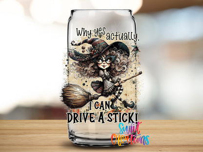 Why Yes Actually design close-up on a clear glass can tumbler