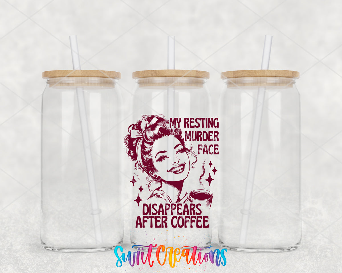 Resting Bitch Face clear glass tumbler group mockup with bamboo lids and straws