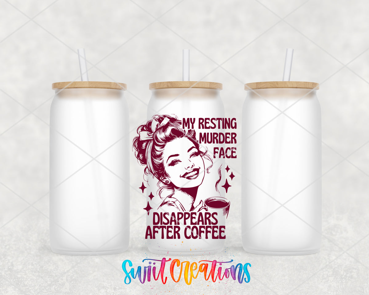 Resting Bitch Face frosted glass tumbler group view with lids and straws