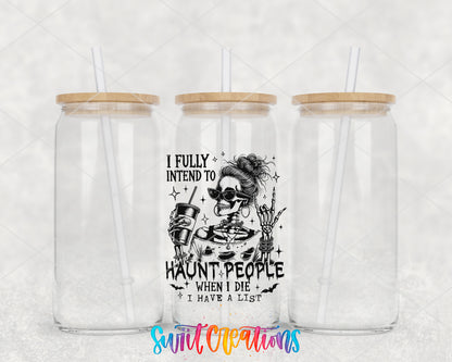Haunt People clear glass tumbler group mockup with bamboo lids and straws
