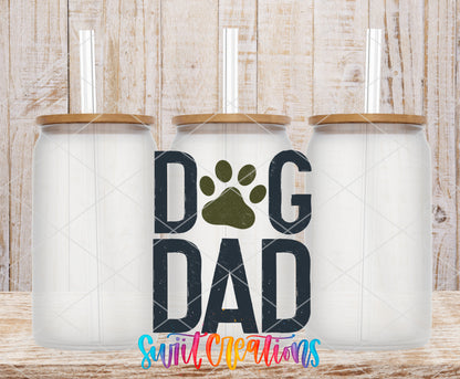 Dog Dad frosted glass tumbler mockup with bamboo lids and straws