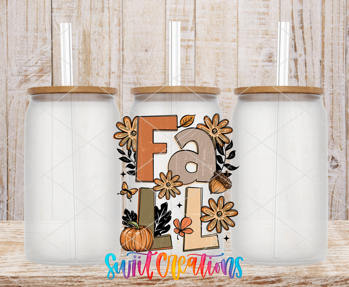 Boho Fall frosted glass tumbler mockup with bamboo lids and straws