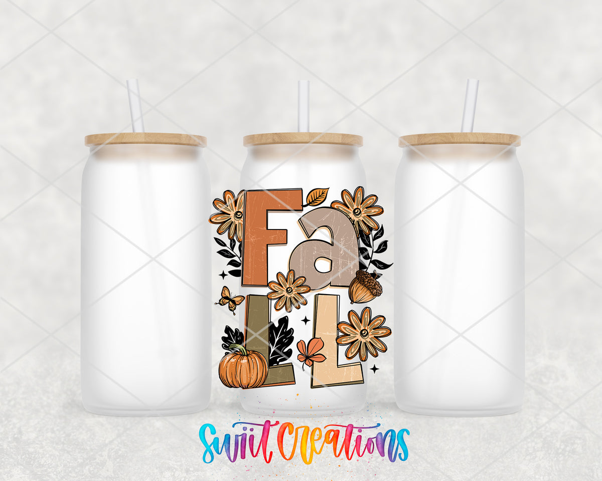 Boho Fall frosted glass tumbler group view with lids and straws