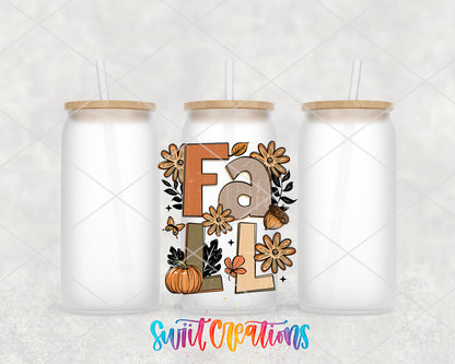 Boho Fall frosted glass tumbler group view with lids and straws