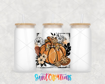 Retro Boho Pumpkin frosted glass tumbler group view with lids and straws
