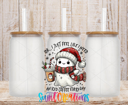 Christmas Ghosts frosted glass tumbler mockup with bamboo lids and straws