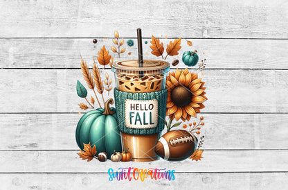 Hello Fall artwork detail for the finished 16 oz tumbler