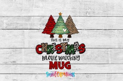 Christmas Movie Watching artwork detail for the finished 16 oz tumbler