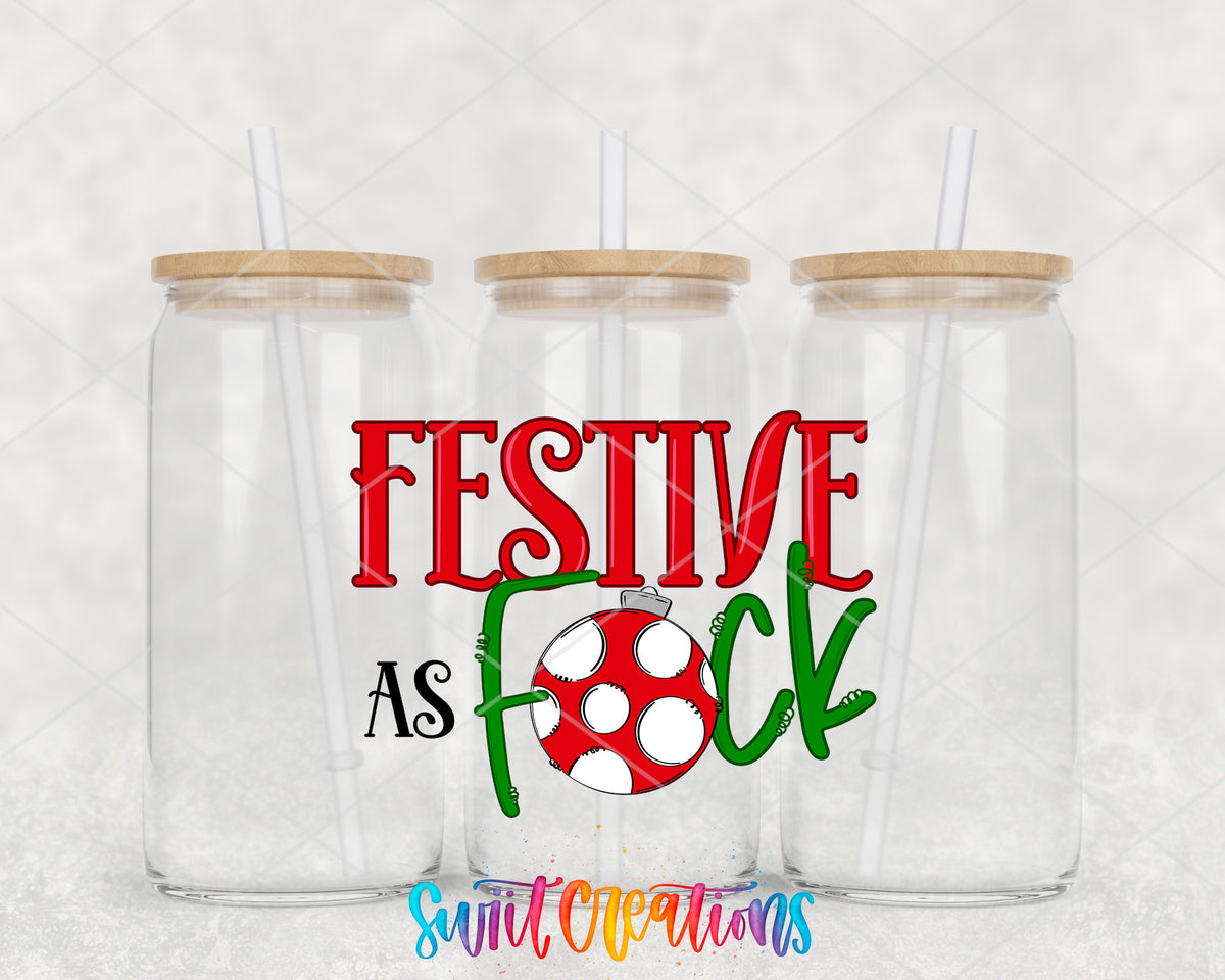 Festive as F clear glass tumbler group mockup with bamboo lids and straws