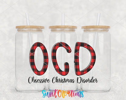 Obsessive Christmas Disorder clear glass tumbler group mockup with bamboo lids and straws