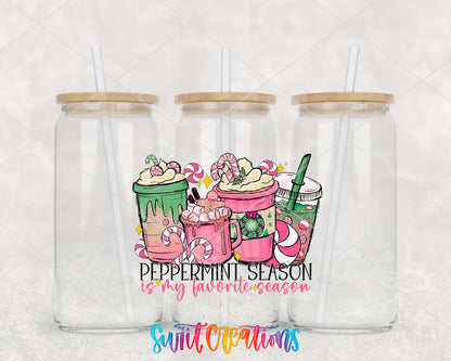 Peppermint Is My Favorite Season clear glass tumbler group mockup with bamboo lids and straws