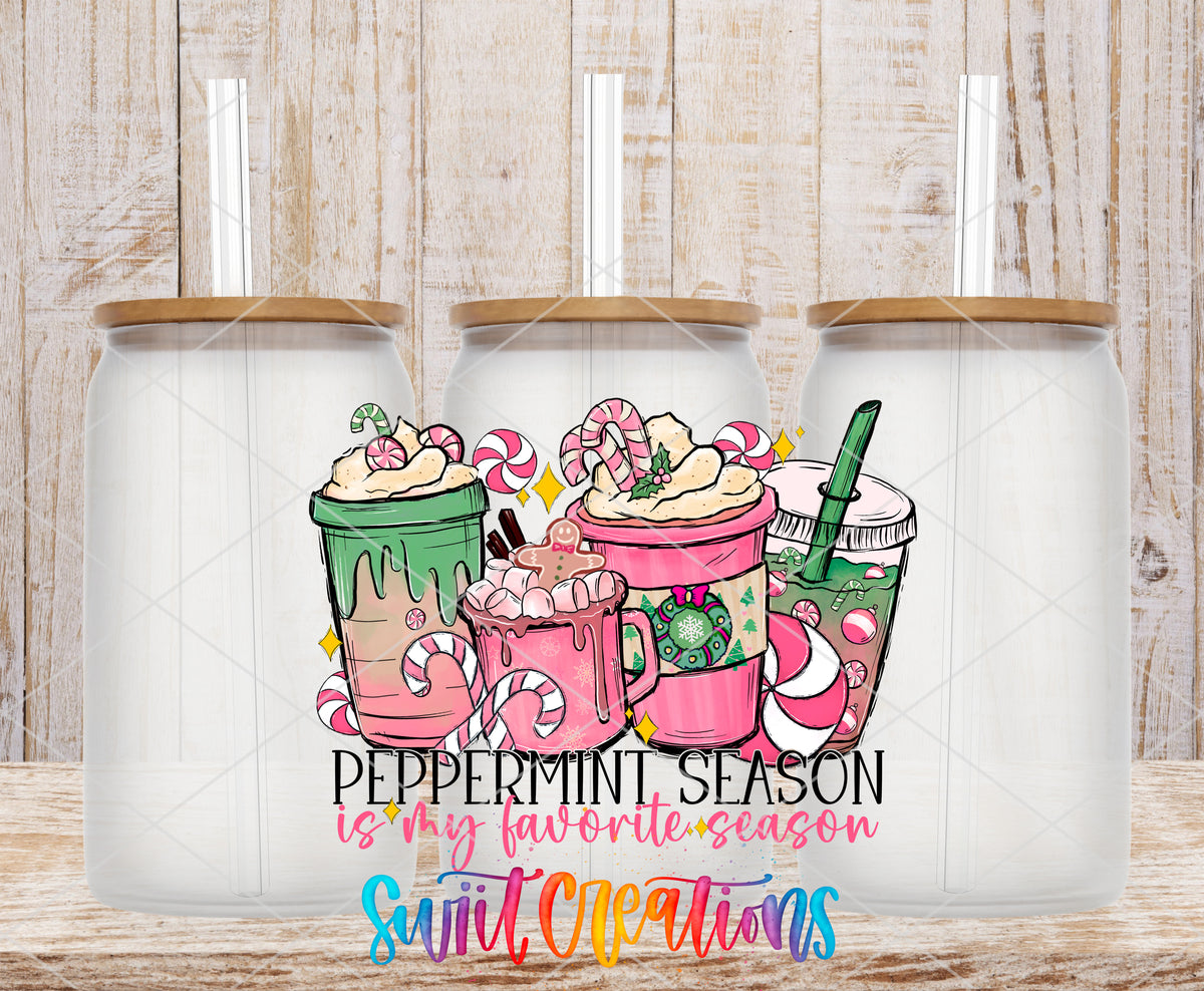 Peppermint Is My Favorite Season frosted glass tumbler mockup with bamboo lids and straws