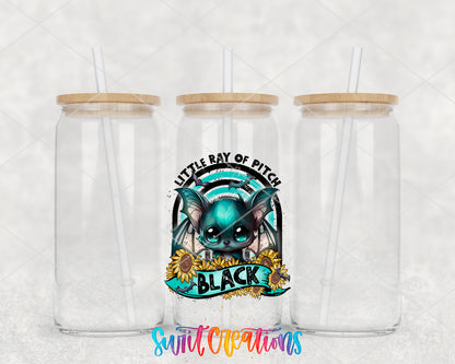 Little Ray of Pitch Black clear glass tumbler group mockup with bamboo lids and straws