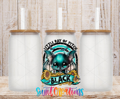 Little Ray of Pitch Black frosted glass tumbler mockup with bamboo lids and straws