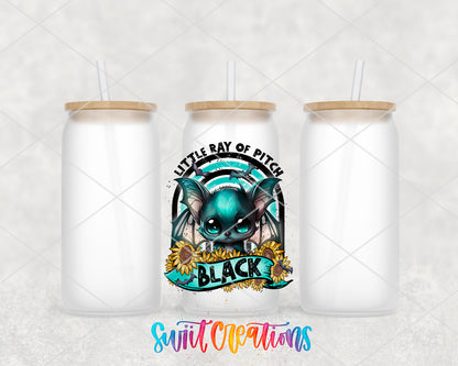 Little Ray of Pitch Black frosted glass tumbler group view with lids and straws