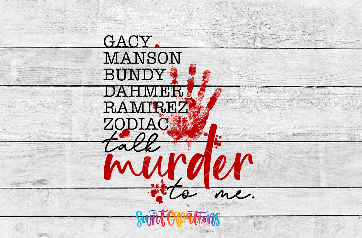 Talk Murder to Me artwork detail for the finished 16 oz tumbler