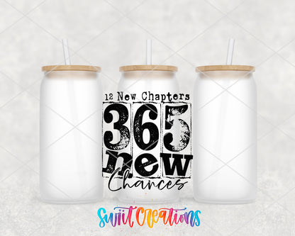 Twelve New Chapters frosted glass tumbler group view with lids and straws