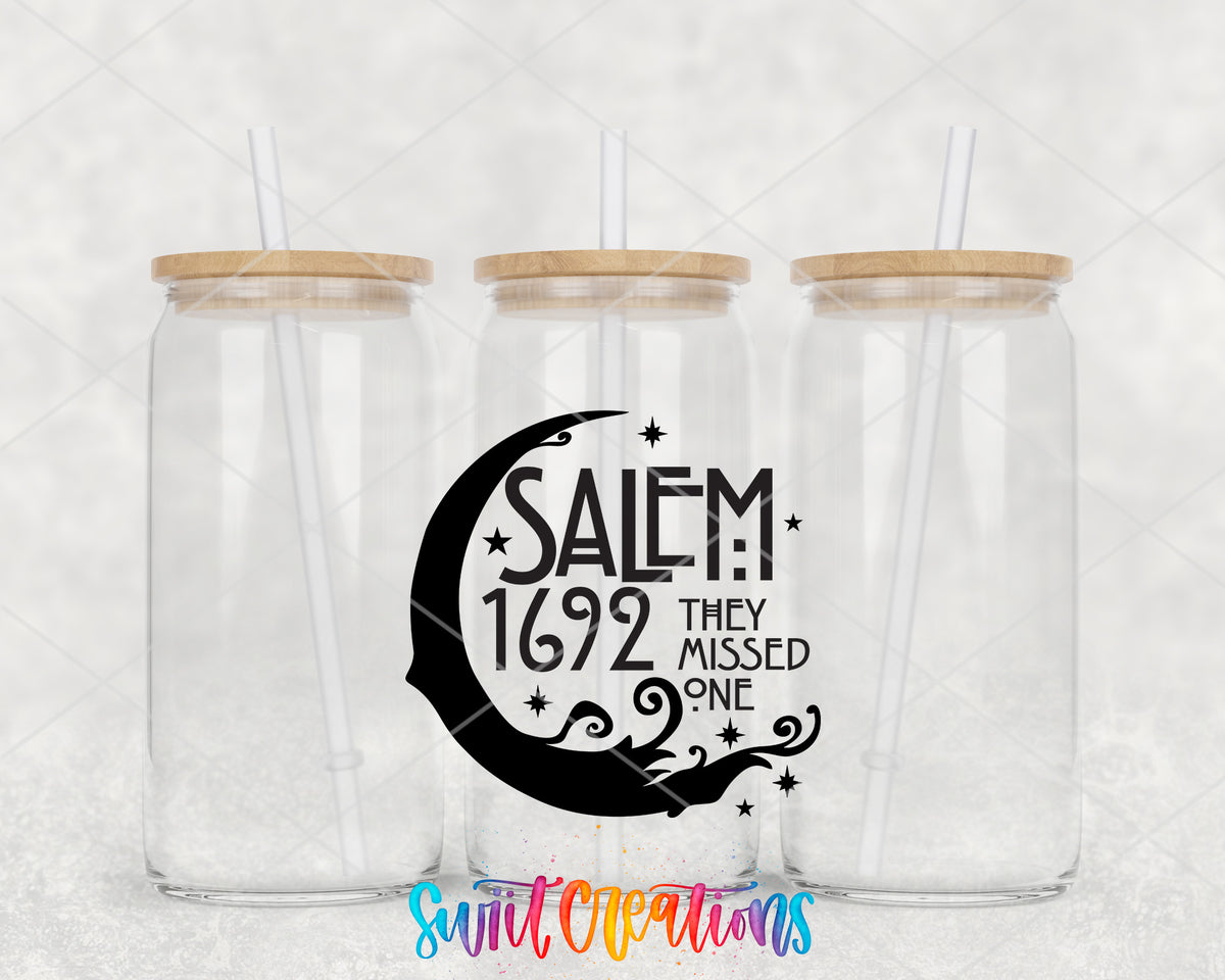 Salem Missed One clear glass tumbler group mockup with bamboo lids and straws