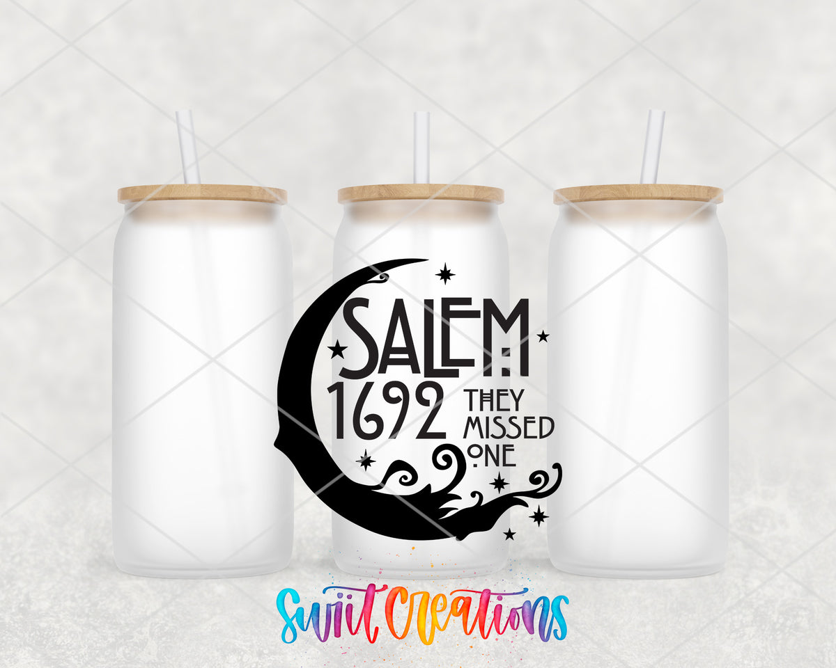 Salem Missed One frosted glass tumbler group view with lids and straws
