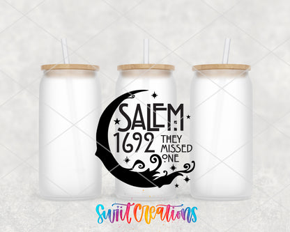 Salem Missed One frosted glass tumbler group view with lids and straws