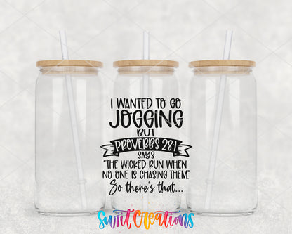 I Wanted to Go Jogging clear glass tumbler group mockup with bamboo lids and straws
