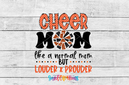 Orange Cheer Mom artwork detail for the finished 16 oz tumbler