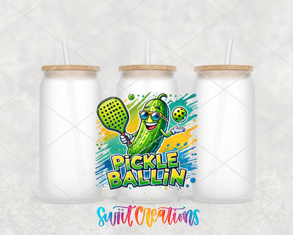 Pickle Ballin frosted glass tumbler group view with lids and straws