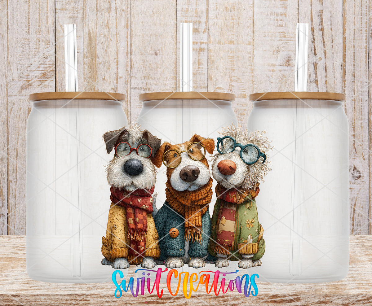 Cute Dogs frosted glass tumbler mockup with bamboo lids and straws