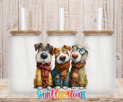 Cute Dogs frosted glass tumbler mockup with bamboo lids and straws