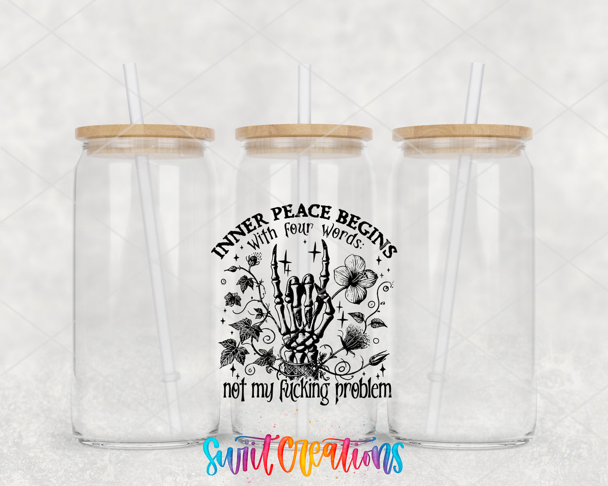 Inner Peace Is Not My Problem clear glass tumbler group mockup with bamboo lids and straws