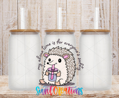 My Alone Time Is for Everyone’s Safety frosted glass tumbler mockup with bamboo lids and straws