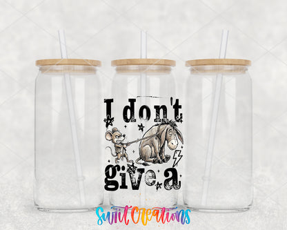 I Don't Give a Rat's Ass clear glass tumbler group mockup with bamboo lids and straws