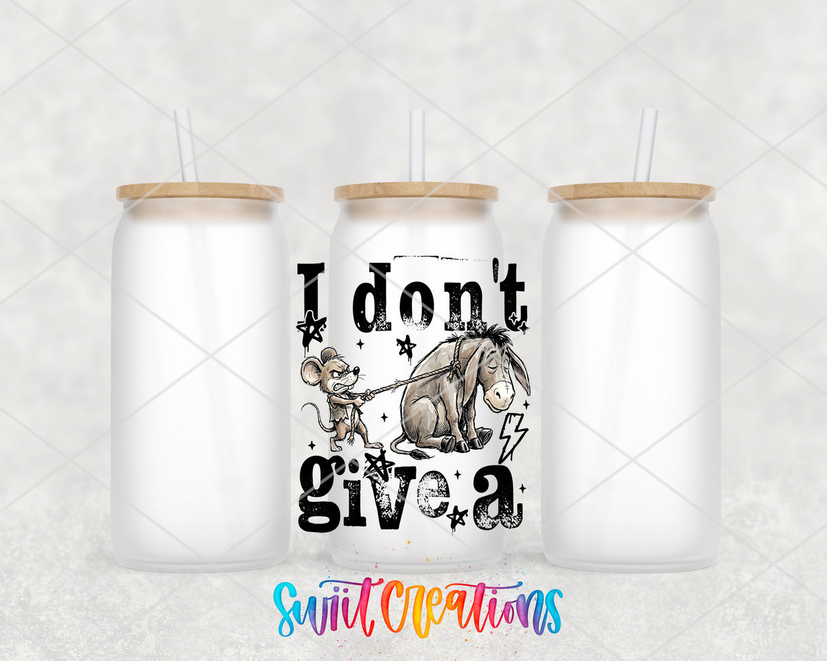 I Don't Give a Rat's Ass frosted glass tumbler group view with lids and straws
