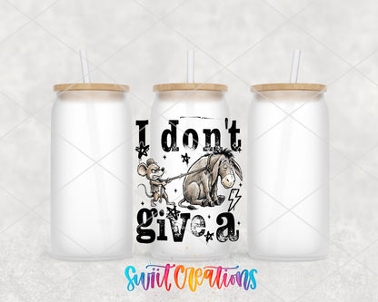 I Don't Give a Rat's Ass frosted glass tumbler group view with lids and straws
