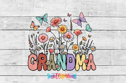 Floral Grandma artwork detail for the finished 16 oz tumbler