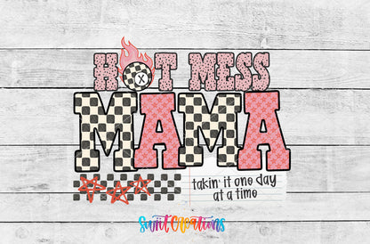 Hot Mess Mama artwork detail for the finished 16 oz tumbler