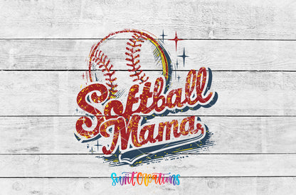 Retro Softball Mama artwork detail for the finished 16 oz tumbler