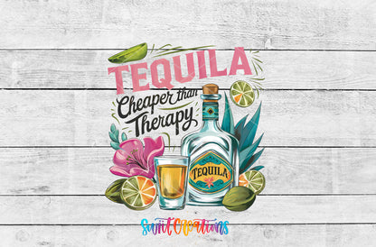 Tequila Is Cheaper Than Therapy artwork detail for the finished 16 oz tumbler