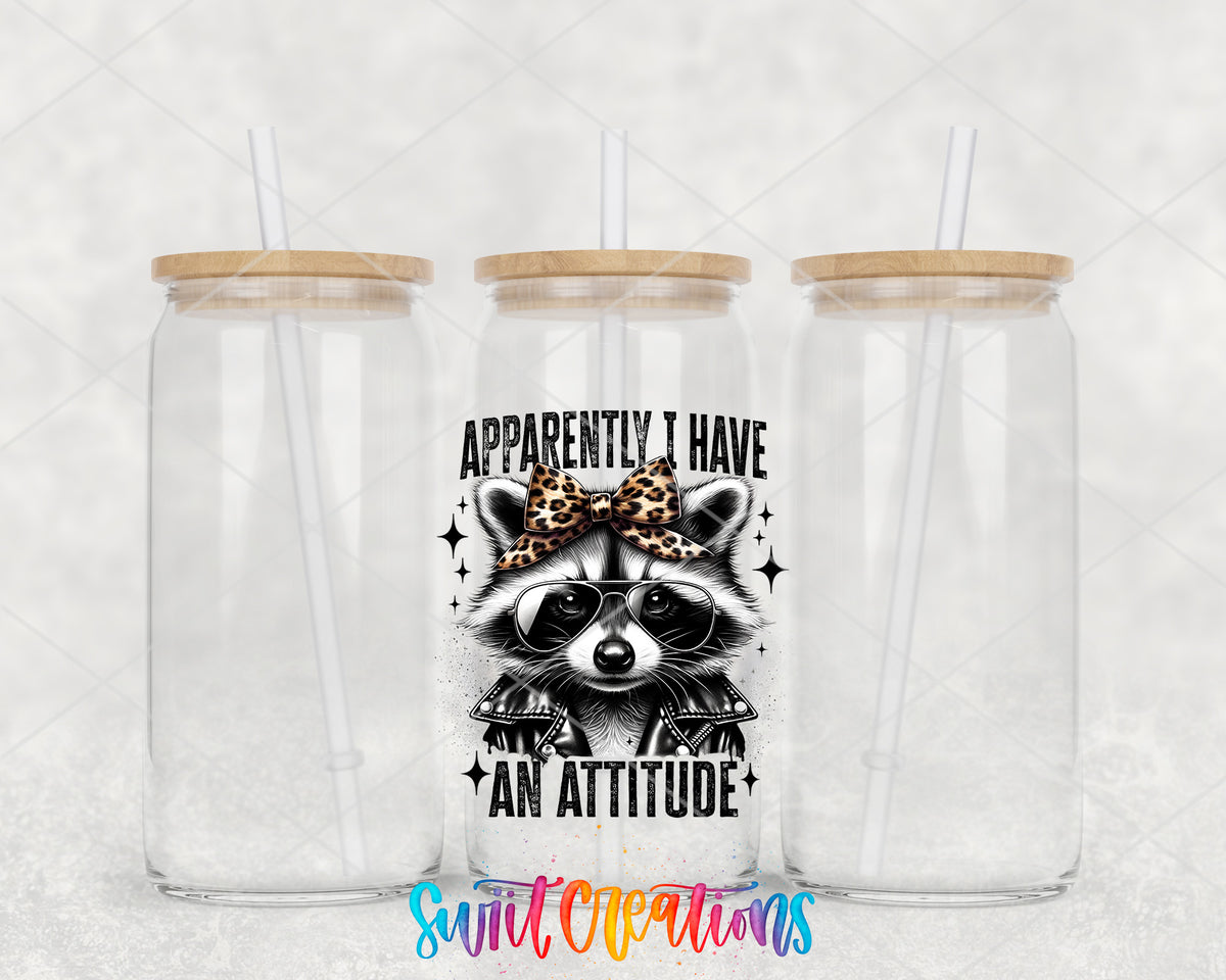 Apparently I Have an Attitude clear glass tumbler group mockup with bamboo lids and straws