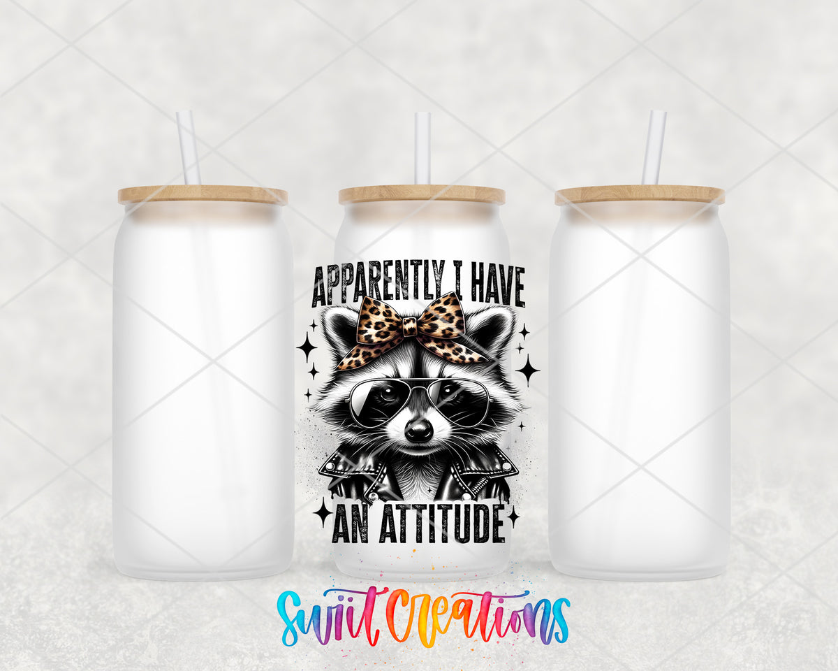 Apparently I Have an Attitude frosted glass tumbler group view with lids and straws