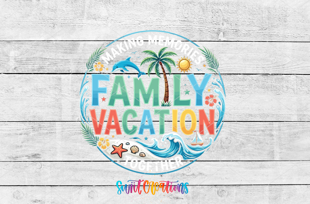 Family Vacation artwork detail for the finished 16 oz tumbler