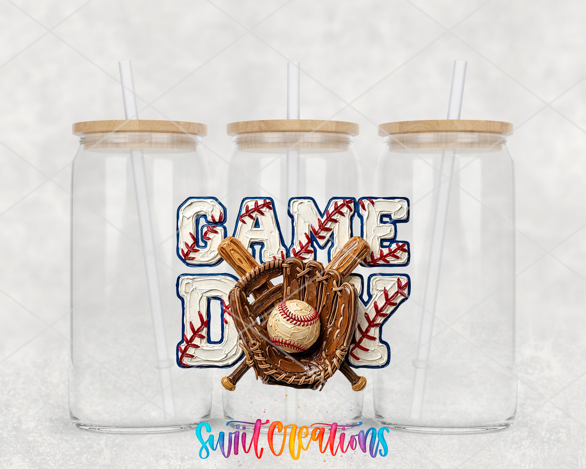Game Day clear glass tumbler group mockup with bamboo lids and straws