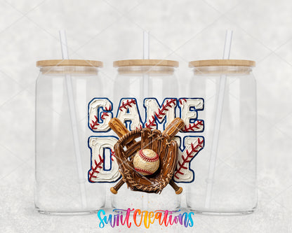 Game Day clear glass tumbler group mockup with bamboo lids and straws